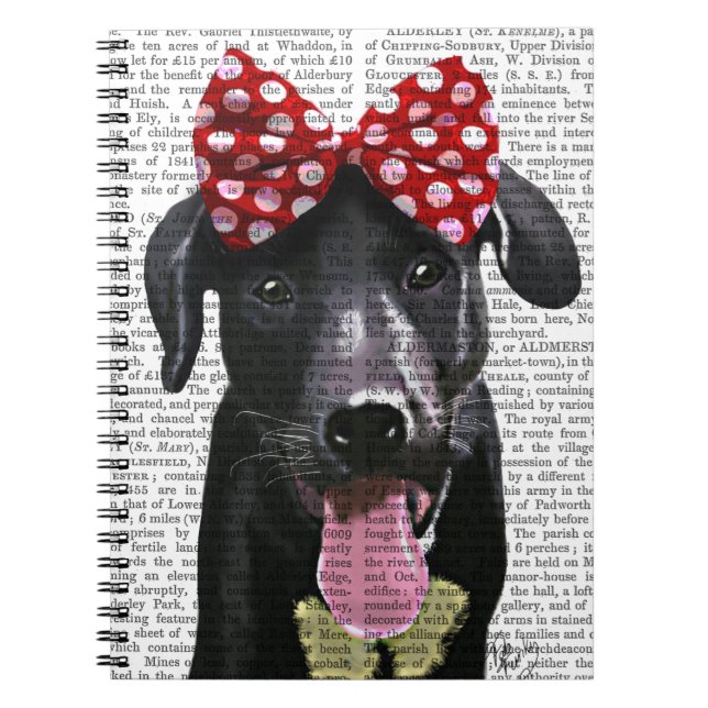 Black Labrador With Red Bow On Head Notebook (Front)