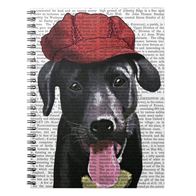 Black Labrador With Red Cap Notebook (Front)