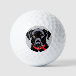 Black Labrador with Red Collar Golf Balls