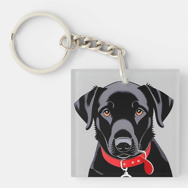 Black Labrador with Red Collar Keychain (Front)