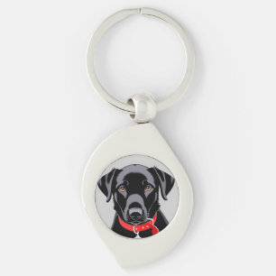 Black Labrador with Red Collar Keychain