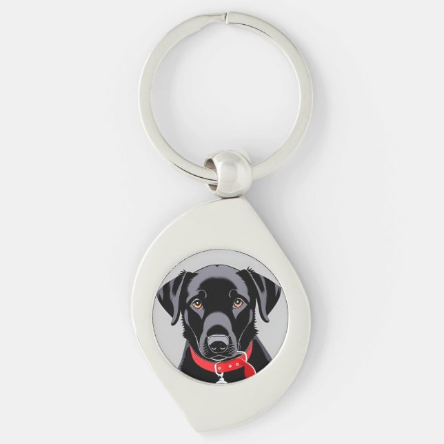 Black Labrador with Red Collar Keychain (Front)