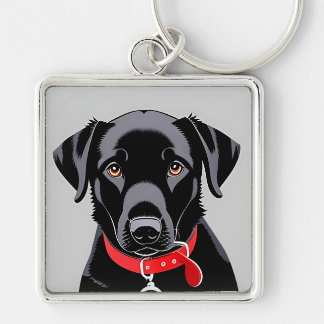Black Labrador with Red Collar Keychain (Front)
