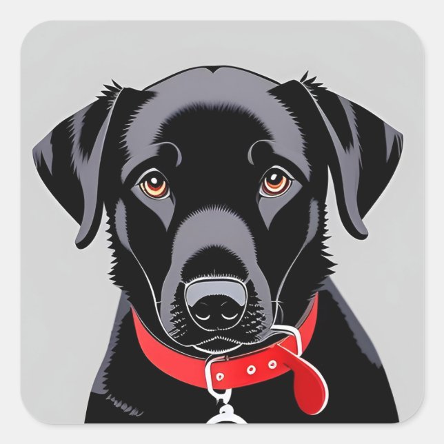 Black Labrador with Red Collar Square Sticker (Front)