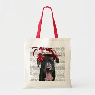 Black Labrador With Red Fascinator Tote Bag