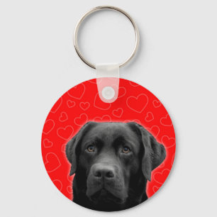 Black Labrador with Red Hearts Keychain