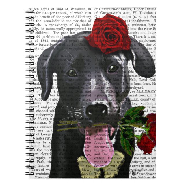 Black Labrador with Roses 2 Notebook (Front)