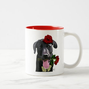 Black Labrador with Roses 2 Two-Tone Coffee Mug