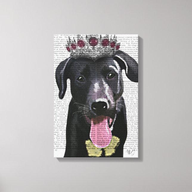 Black Labrador With Tiara Canvas Print (Front)