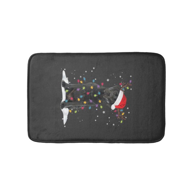 Black Labrador Xmas Dog Christmas Tree Light Class Bath Mat (Front)