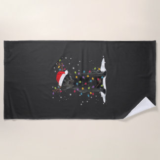 Black Labrador Xmas Dog Christmas Tree Light Class Beach Towel