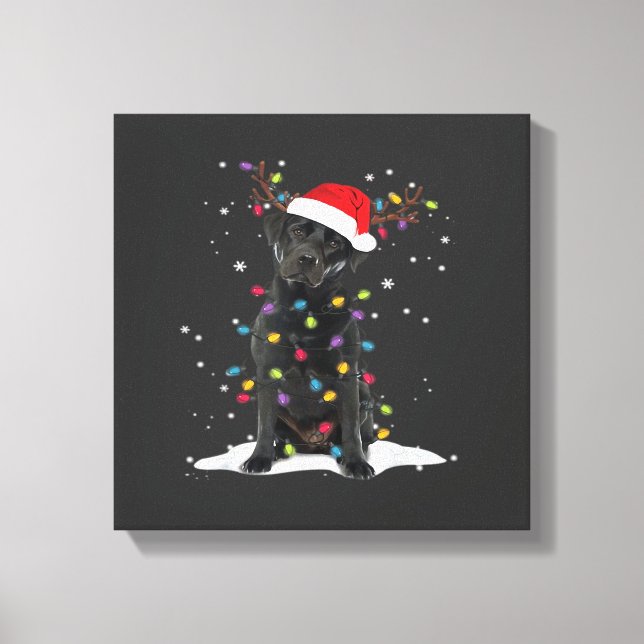 Black Labrador Xmas Dog Christmas Tree Light Class Canvas Print (Front)