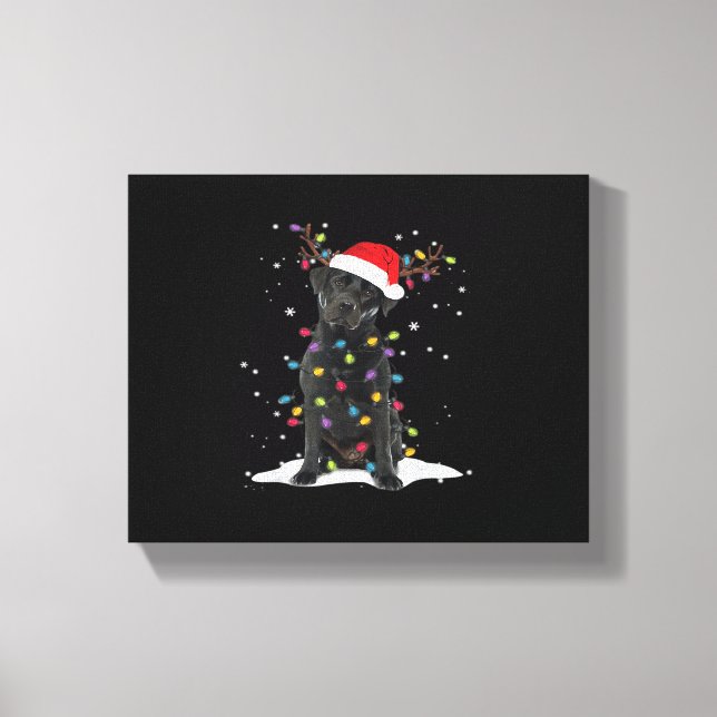 Black Labrador Xmas Dog Christmas Tree Light Class Canvas Print (Front)