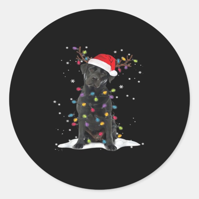 Black Labrador Xmas Dog Christmas Tree Light Class Classic Round Sticker (Front)