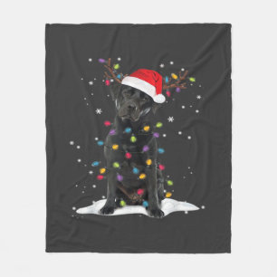 Black Labrador Xmas Dog Christmas Tree Light Class Fleece Blanket