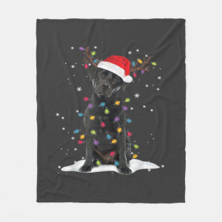 Black Labrador Xmas Dog Christmas Tree Light Class Fleece Blanket