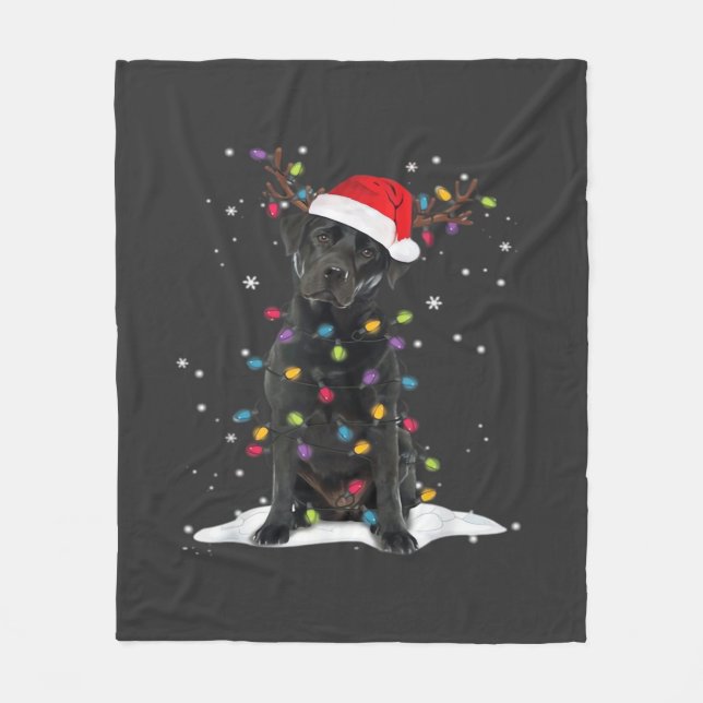 Black Labrador Xmas Dog Christmas Tree Light Class Fleece Blanket (Front)