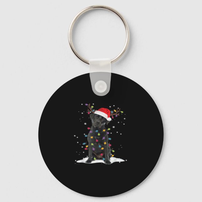 Black Labrador Xmas Dog Christmas Tree Light Class Keychain (Front)