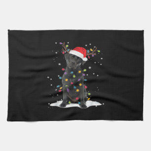 Black Labrador Xmas Dog Christmas Tree Light Class Kitchen Towel