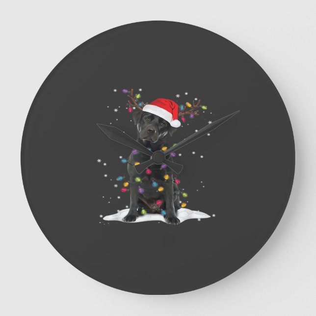 Black Labrador Xmas Dog Christmas Tree Light Class Large Clock (Front)