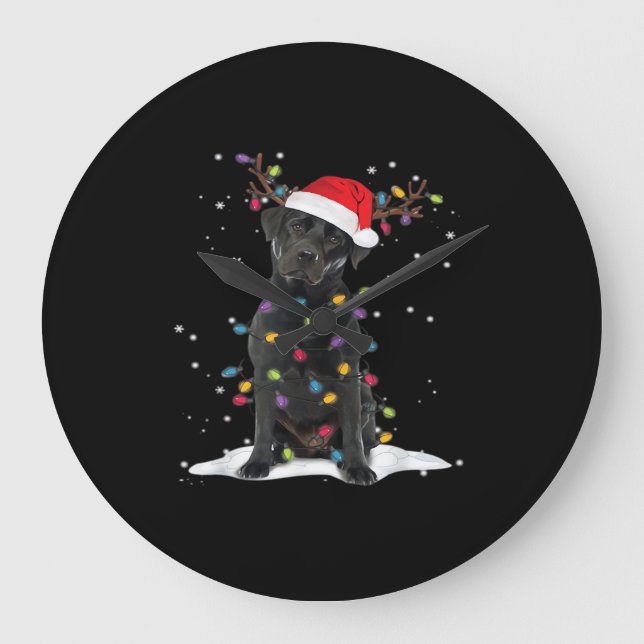 Black Labrador Xmas Dog Christmas Tree Light Class Large Clock (Front)