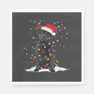 Black Labrador Xmas Dog Christmas Tree Light Class Napkin