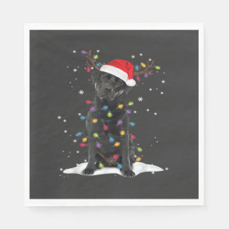 Black Labrador Xmas Dog Christmas Tree Light Class Napkin