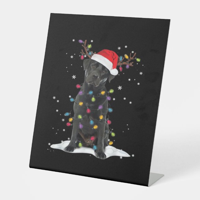 Black Labrador Xmas Dog Christmas Tree Light Class Pedestal Sign (Front)