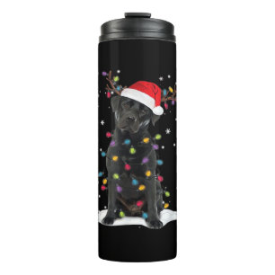 Black Labrador Xmas Dog Christmas Tree Light Class Thermal Tumbler