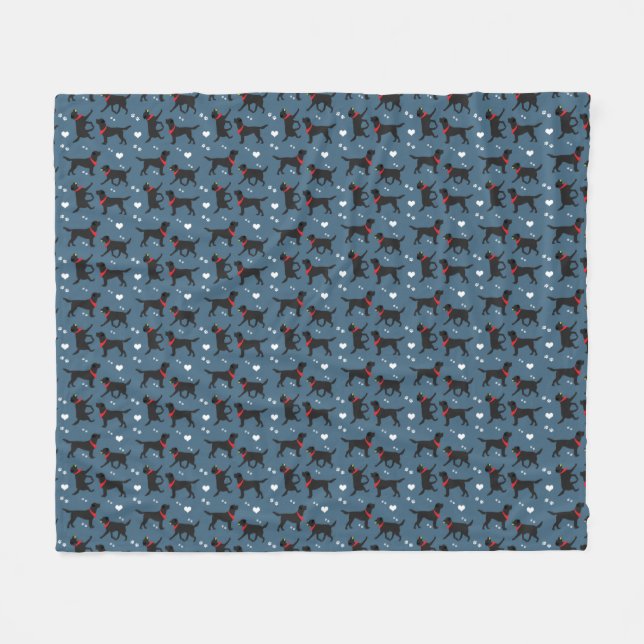 Black Labs Labrador Retriever Blue Pattern  Fleece Blanket (Front (Horizontal))