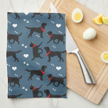 Black Labs Labrador Retrievers Navy Blue Kitchen Towel<br><div class="desc">Design features Black Labs wearing red bandannas with hearts and paw prints in white over a navy blue background.</div>