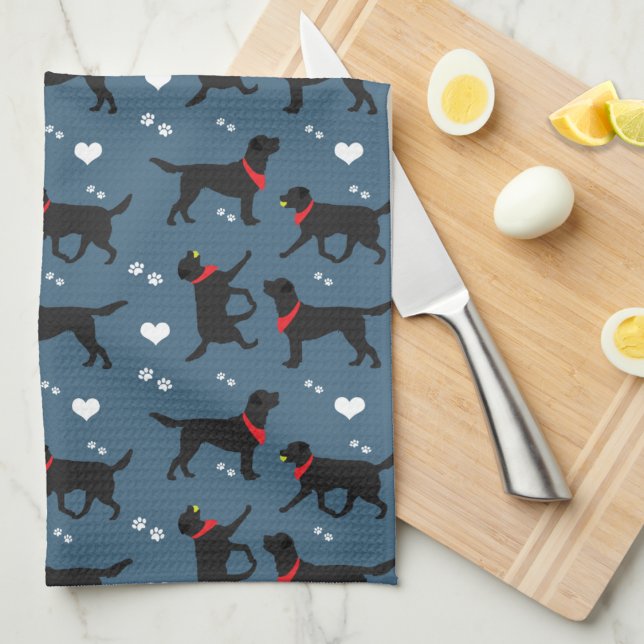 Black Labs Labrador Retrievers Navy Blue Kitchen Towel (Black Labs Kitchen Towel)