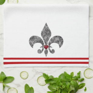 Black Lace 1 Fleur De Lis Kitchen Towel