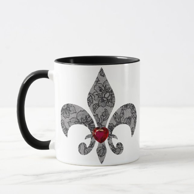 Black Lace 1 Fleur De Lis Mug (Left)