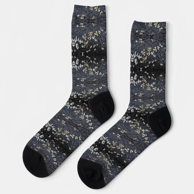 Black Lace 1 Tree Bark Patterned Socks (Left)