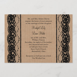 Black Lace and Burlap Wedding Invitation