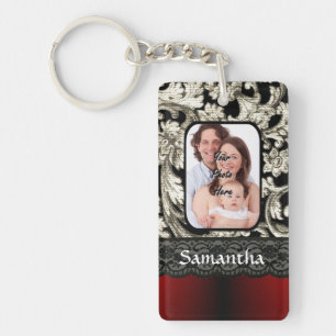 Black lace and damask keychain