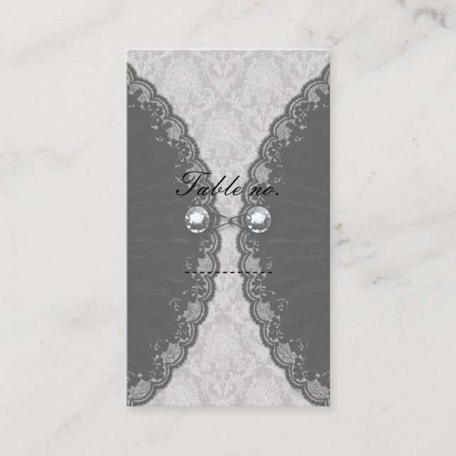 Black Lace and Diamond Look Goth Wedding Place Card (Front)