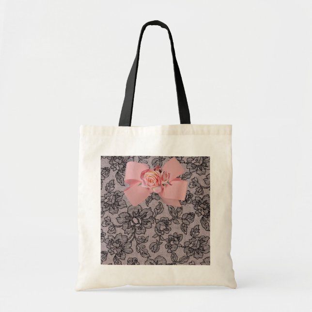 Black Lace and Roses Tote Bag (Front)