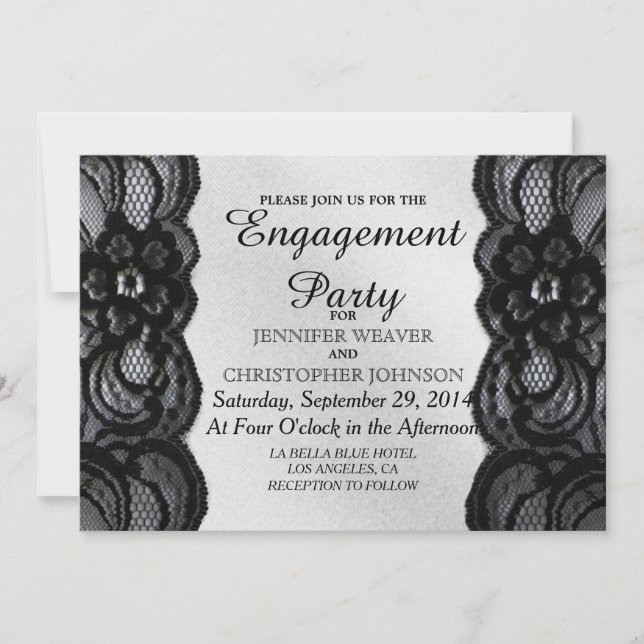 Black Lace and Satin Engagement Party Invites (Front)
