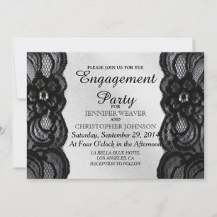Black Lace and Satin Engagement Party Invites