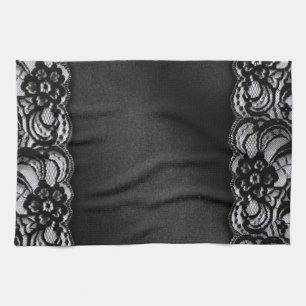Black Lace and Satin Kitchen Towel