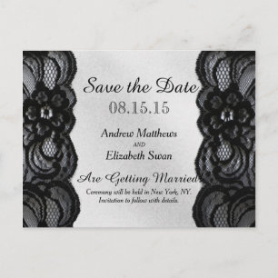 Black Lace and Satin Save the Date Announcement Postcard