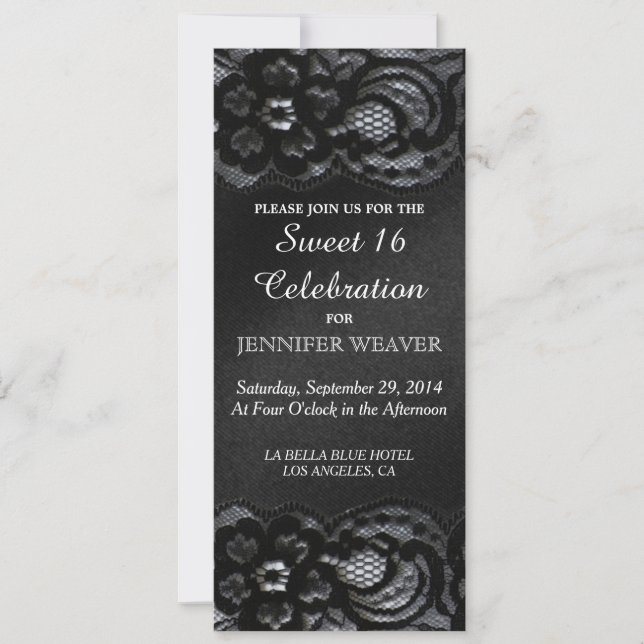 Black Lace and Satin Sweet 16 Celebration Party Invitation (Front)