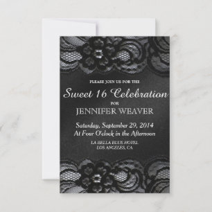 Black Lace and Satin Sweet 16 Celebration Party Invitation