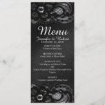 Black Lace and Satin Wedding Menu Card<br><div class="desc">Elegant black and white,  lace and satin wedding menu cards. Very classic and sophisticated design for the classy wedding reception. Personalize with your own menu. All photo print design.</div>