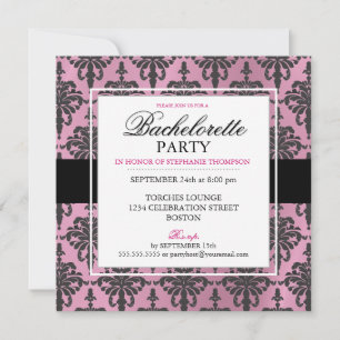 Black Lace Bachelorette Party Invitations Hot PInk