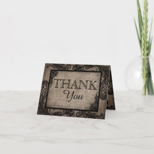 Black Lace Burlap Modern Goth Thank You Card