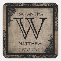 Black Lace Burlap Modern Goth Wedding Gift Label