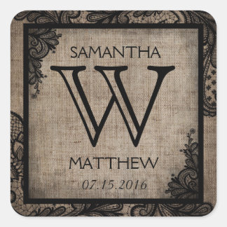Black Lace Burlap Modern Goth Wedding Gift Label